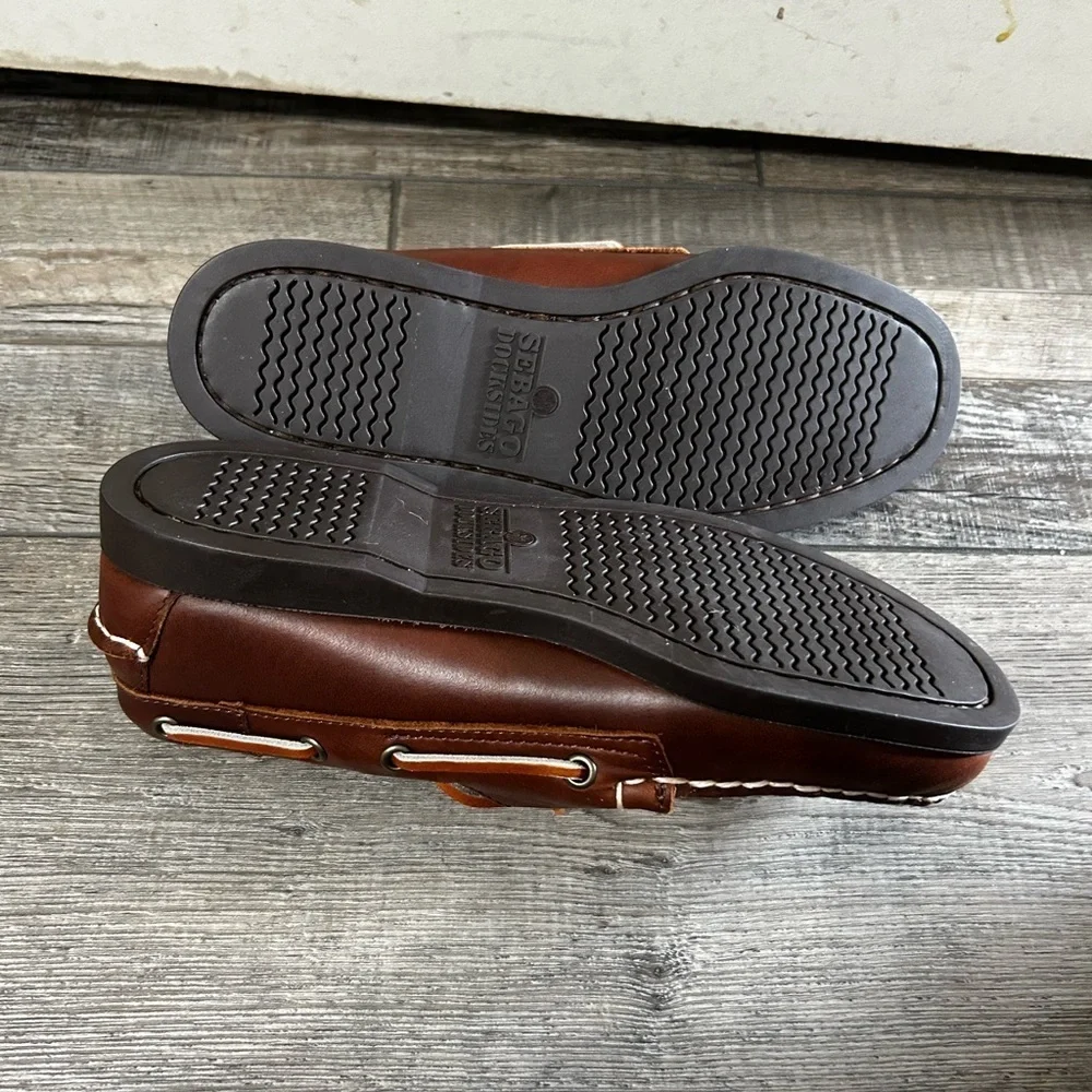 Sebago Docksiders Tie Brown Leather Boat Shoes NWOT